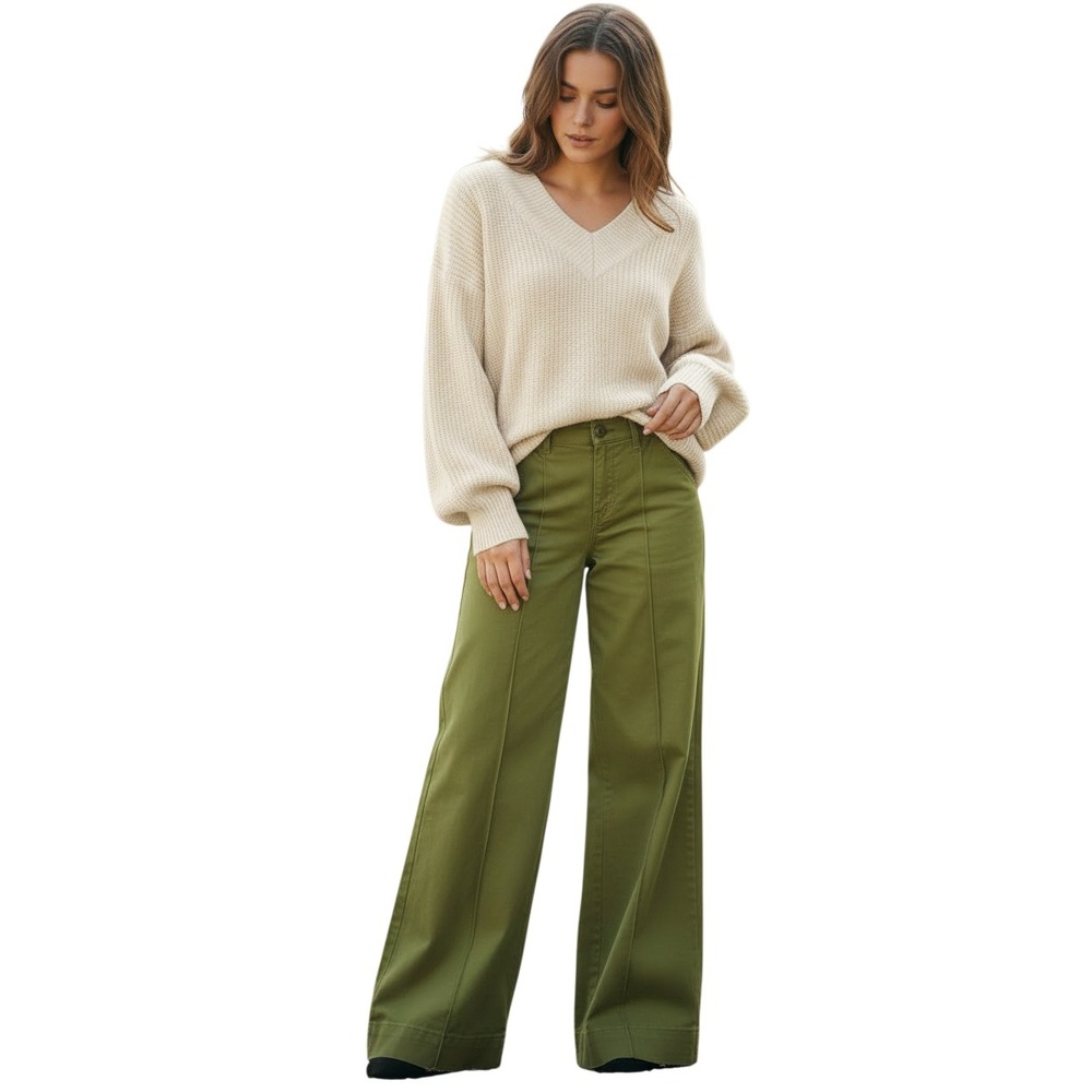 Cotton On Lime Green High Waisted Wide Leg Stitched Seam Pants Women Size 26 / 2